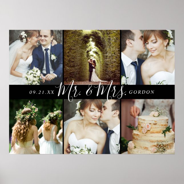 Wedding Keepsake Mr. and Mrs. 6 Photo Collage Poster (Front)