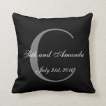 Wedding Keepsake Personalized Monogram Throw Pillow<br><div class="desc">This pillow makes a lovely wedding gift for the bride and groom. Fully customizable,  edit the initial,  names and wedding date. The background colour and font colours may be changed to your liking. Notice the reverse side of the pillow is left plain for a versatile appeal.</div>