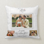 Wedding Keepsake Photo Collage Personalized Throw Pillow<br><div class="desc">Gift the newlyweds with a treasured keepsake photo collage throw pillow featuring 3 of your favourite wedding photos, personalized with names and wedding date. Decorative text says "Two Hearts, One Love." A soft neutral background with textured pattern looks great with many different decors. Makes a unique gift that will truly...</div>