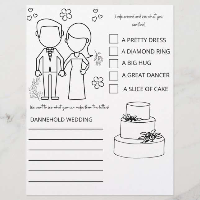 Wedding Kids Table Colouring Page (Front)