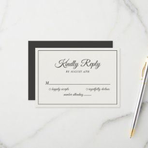 Wedding Kindly Reply Minimalist Cream & Soft Black RSVP Card