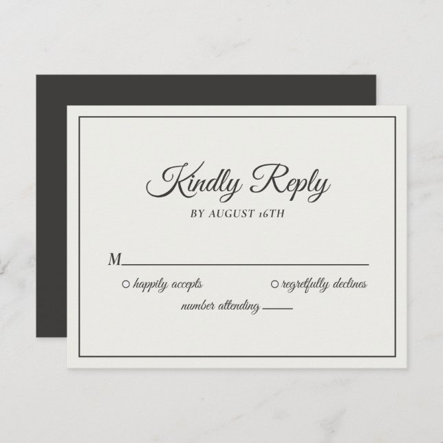Wedding Kindly Reply Modern Cream & Soft Black RSVP Card (Front/Back)