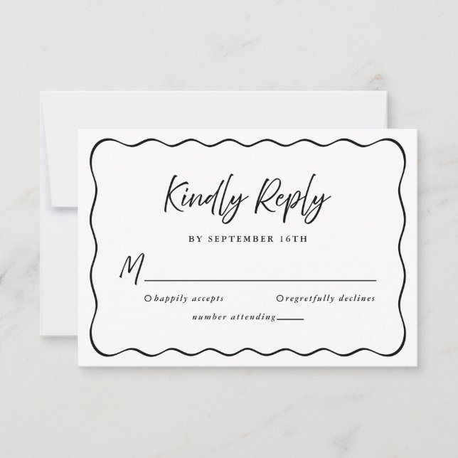 Wedding Kindly Respond Modern Handwritten Black RSVP Card (Front)