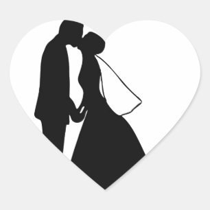 Wedding kiss bride and groom silhouette heart sticker