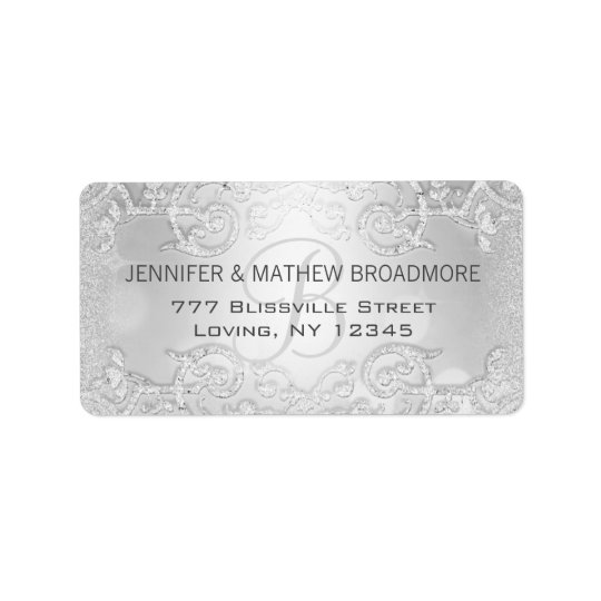 Wedding Label Silver Elegant Monogram