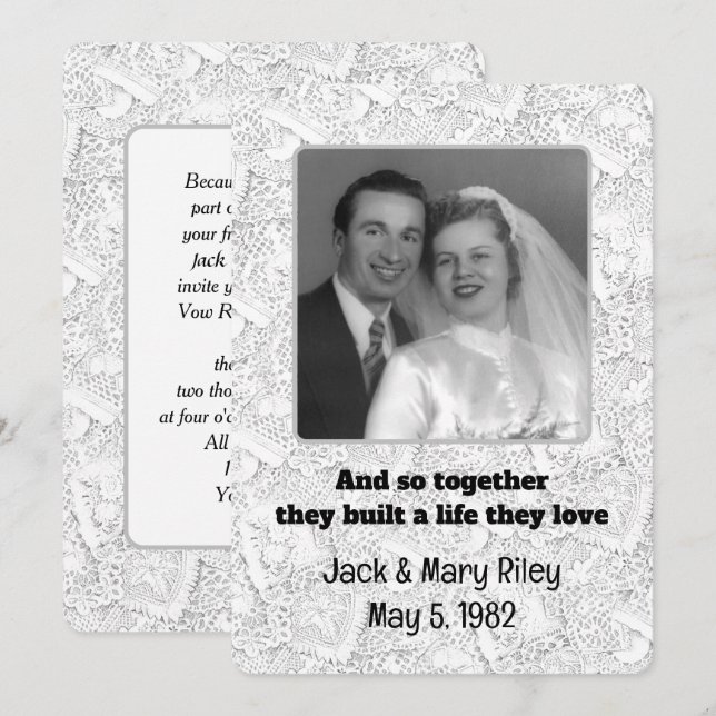 Wedding Lace Vow Renewal Photo Frame Invitation (Front/Back)