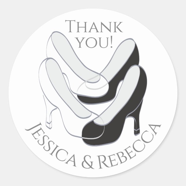 Wedding Ladies Shoes Black and White Classic Round Sticker (Front)