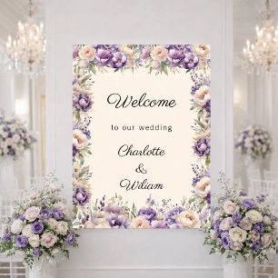 Wedding lavender champagne cream welcome poster