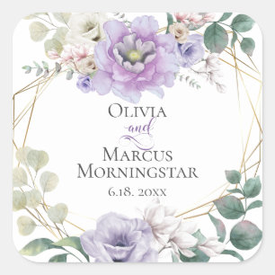 Wedding  Lavender Peony Alabaster Magnolia Square Sticker