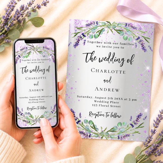 Wedding lavender silver eucalyptus greenery floral invitation (Creator Uploaded)