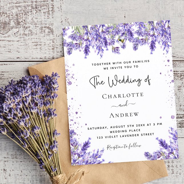 Wedding lavender violet glitter budget invitation flyer (Creator Uploaded)