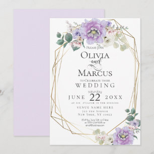 Wedding   Lavender Watercolor Floral Geometric Invitation