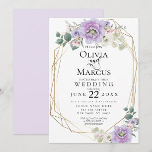 Wedding   Lavender Watercolor Floral Geometric Invitation