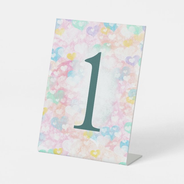 Wedding Layered Hearts Table Number Pedestal Sign (Front)