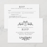Wedding leaf art monogram black white meal wedding