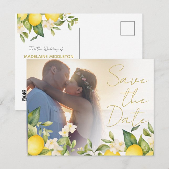 Wedding Lemons Citrus Photo Overlay Save The Date Announcement Postcard (Front/Back)