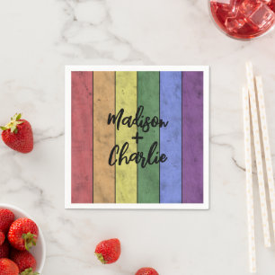Wedding LGBT flag pride Vintage Custom Names Napkin