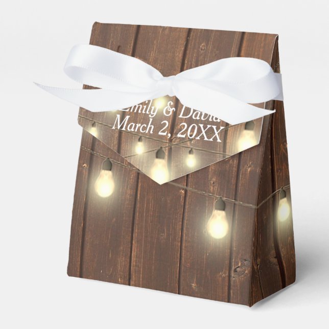 Wedding Lights on Rustic Barn Wood Favor Box (Front Side)