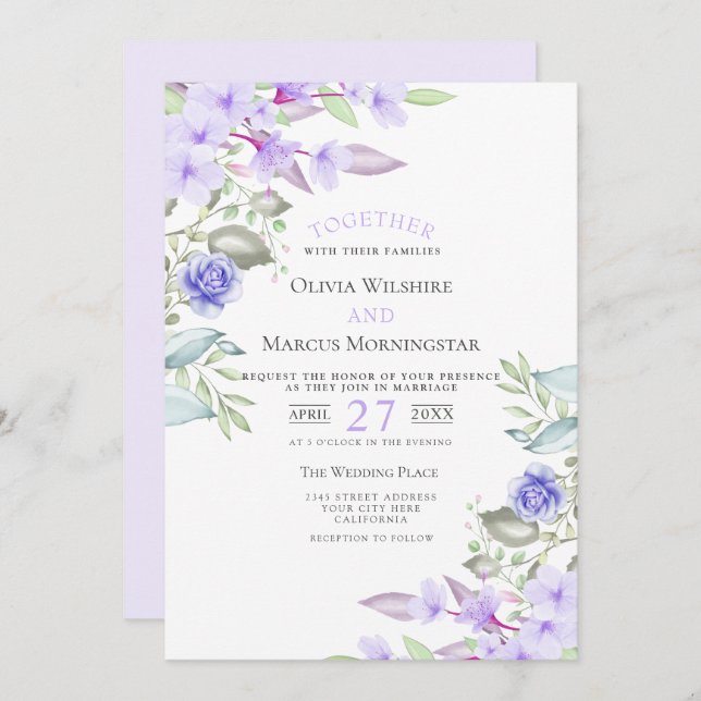 Wedding | Lilac and Pink Garden Flowers Invitation (Front/Back)
