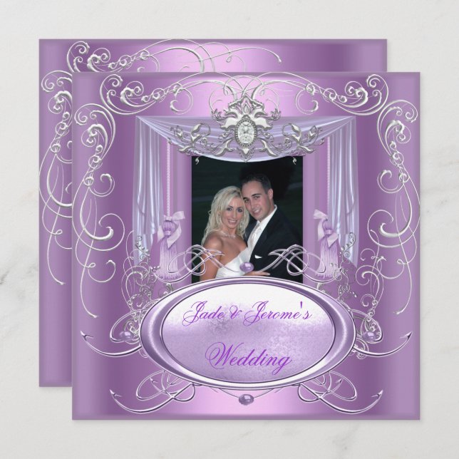 Wedding Lilac Purple Pink Silver Ornate Elegant Invitation (Front/Back)