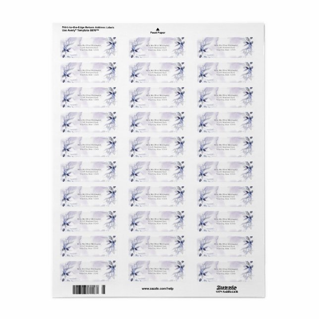 Wedding | Lilac Watercolor Foliage Label (Full Sheet)