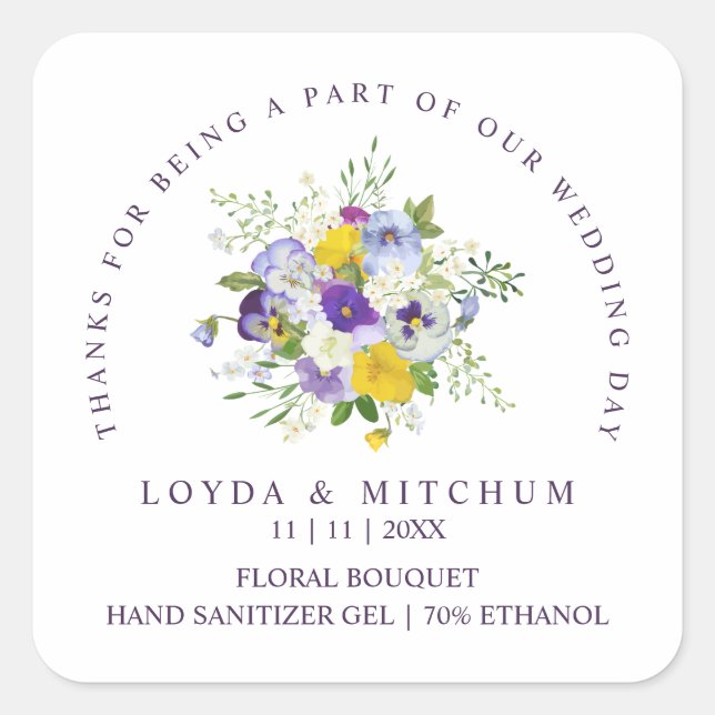 Wedding Lilac & Yellow Shades Floral Bouquet Square Sticker (Front)