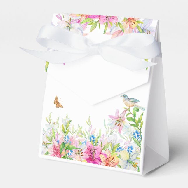 Wedding.Lilies and Birds Watercolor Favor Box (Front Side)
