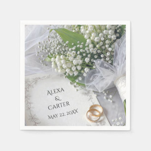 Wedding Lily of the Valley Bouquet with Rings Napkin