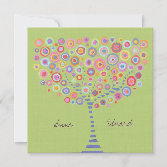 Wedding Lime Green Circle Tree Retro Invitation (Front)