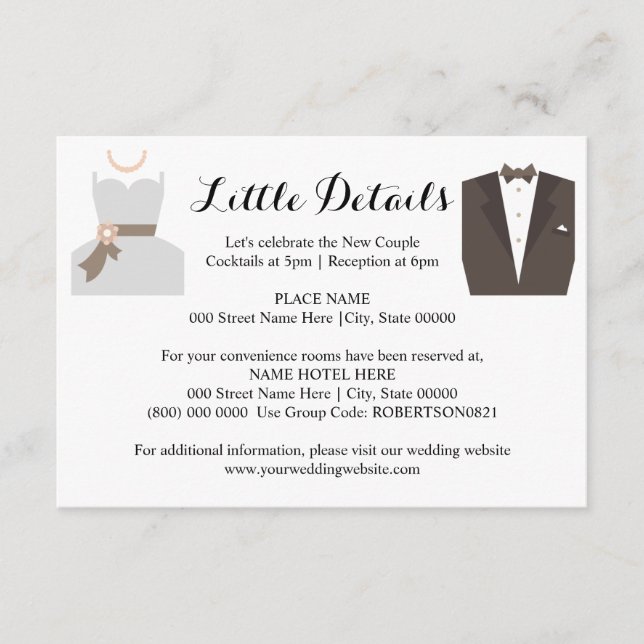Wedding Little Details Bride & Groom Details  Enclosure Card (Front)