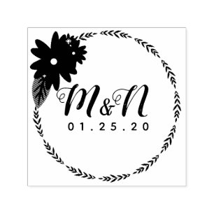 Wedding Logo Branch Greenery Floral Wreath Bunch Self-inking Stamp