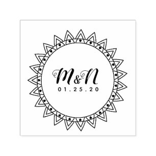 Wedding Logo Line Art Heart Circular Hand-Drawn Self-inking Stamp