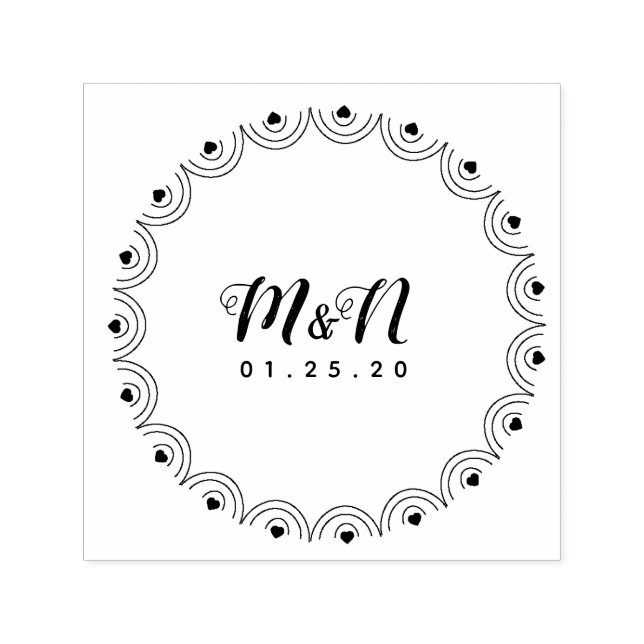 Wedding Logo Line Art Heart Geo Round Hand-Drawn Self-inking Stamp (Design)