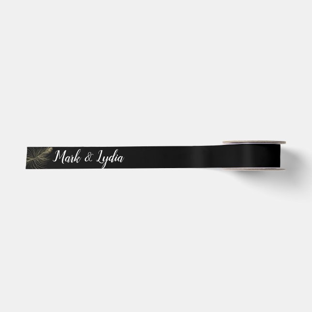 Wedding Logo Minimalist Faux Gold Leaf Couples Satin Ribbon (Front)
