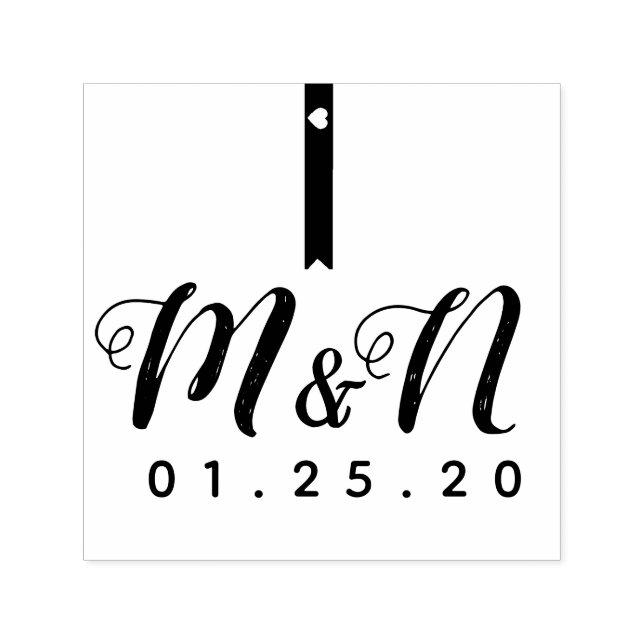 Wedding Logo Minimalist Heart Solid Bar Self-inking Stamp (Design)