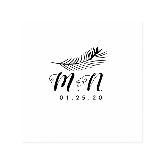 Wedding Logo Palm Leaf Greenery Drawn Couples Name Self-inking Stamp (Design)