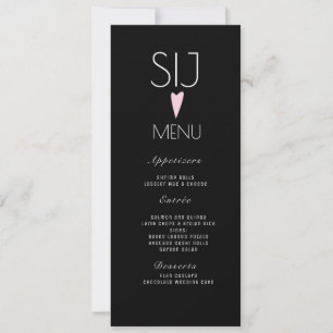 Wedding Logo Pink Heart Black White Dinner Menu