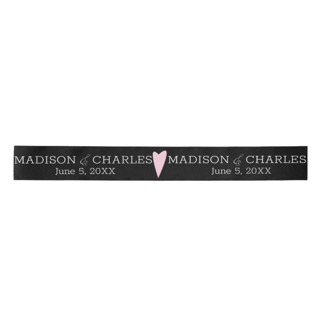 Wedding Logo Pink Heart Couples Date Favour Satin Ribbon (Front)