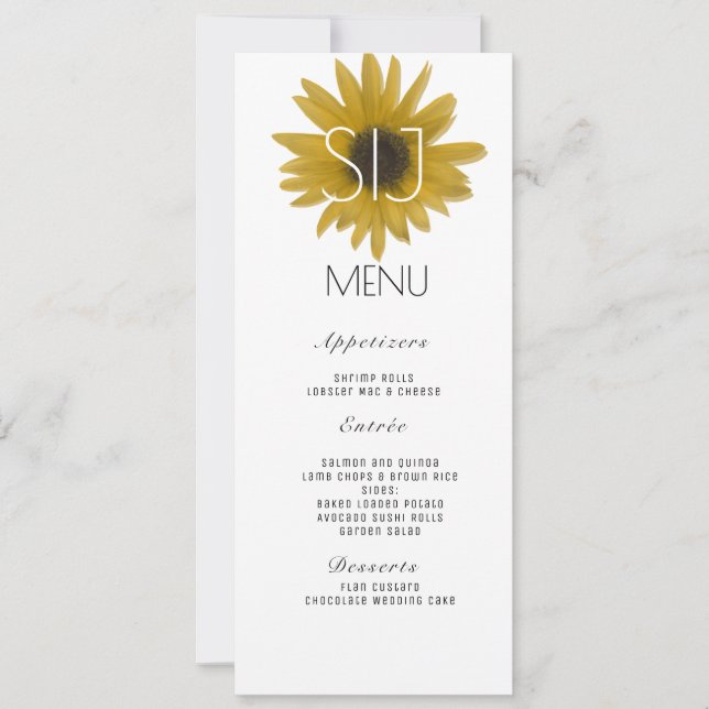 Wedding Logo Realistic Sunflower Dinner Menu (Front)