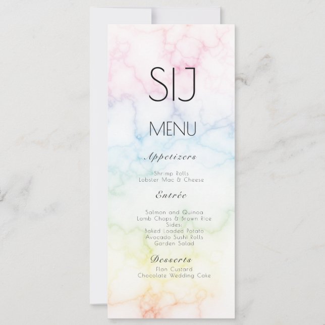 Wedding Logo Simple Marble Concrete Dinner Menu (Front)