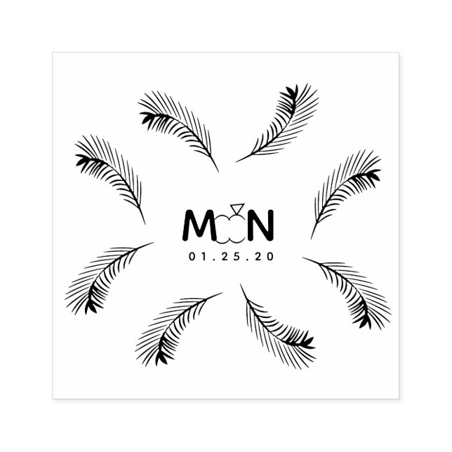 Wedding Logo Tropical Palm Leaves Self Inking Rubber Stamp (Imprint)