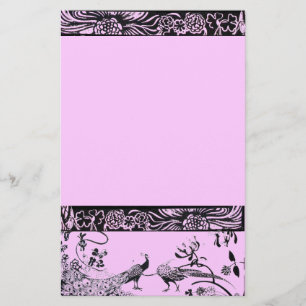 WEDDING LOVE BIRDS  black and pink Stationery