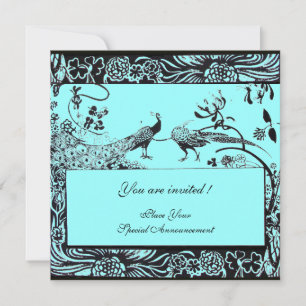 WEDDING LOVE BIRDS ,black and white ,blue Invitation