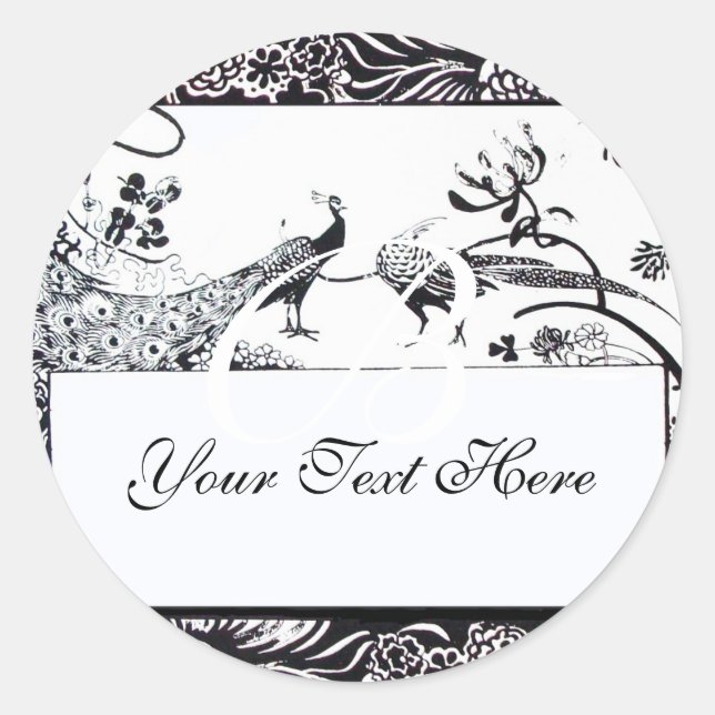 WEDDING LOVE BIRDS ,black and white Classic Round Sticker (Front)