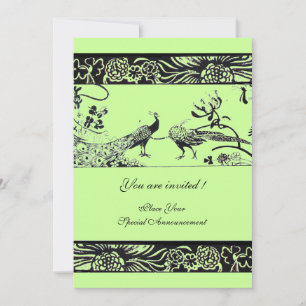 WEDDING LOVE BIRDS ,black and white green Invitation