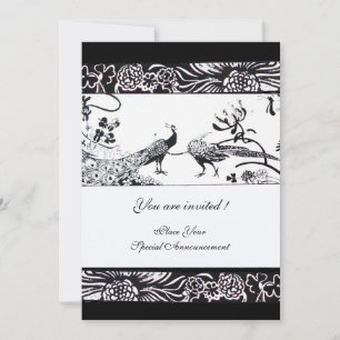WEDDING LOVE BIRDS ,black and white Invitation