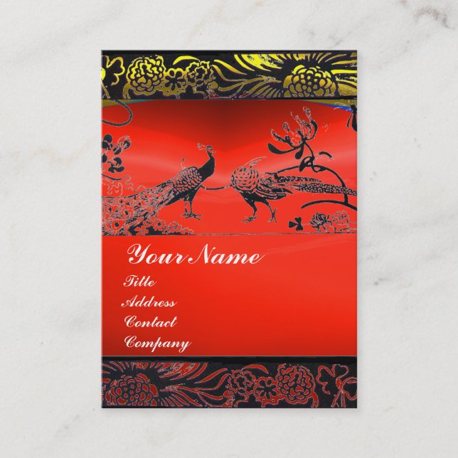 WEDDING LOVE BIRDS black white,red ruby Business Card (Front)