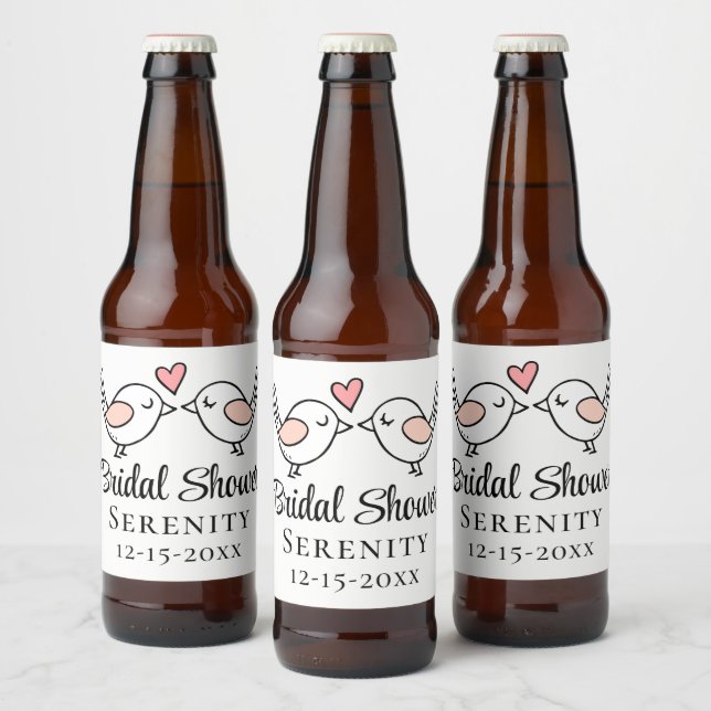 Wedding Love Birds Lovebirds Bridal Shower   Beer Bottle Label (Bottles)