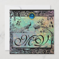 WEDDING LOVE BIRDS MONOGRAM black green blue gold