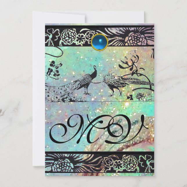 WEDDING LOVE BIRDS MONOGRAM black green blue gold Announcement (Front)
